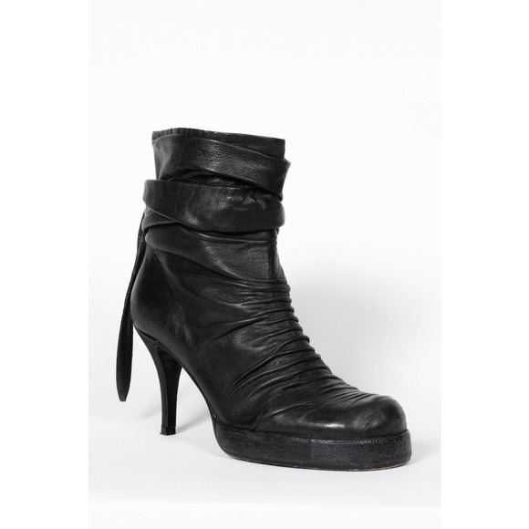 RICK OWENS RUCHED BLACK LEATHER BOOTS SZ 36 - Picture 3 of 5